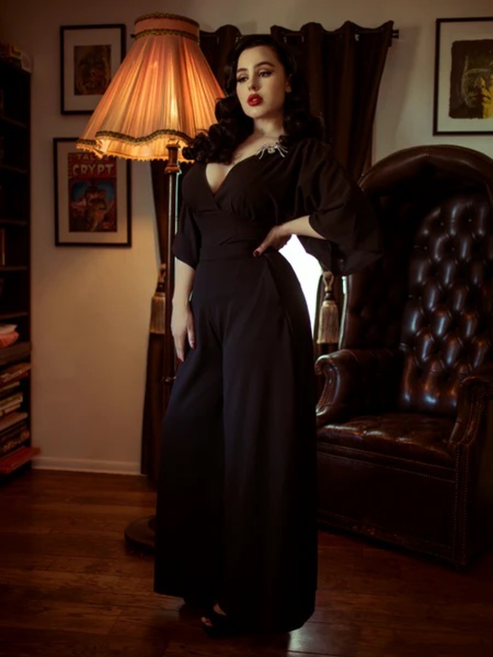 la Femme en Noir Black Widow Palazzo Pants in Black
